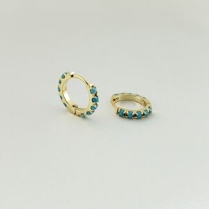 18K Gold Turquoise Huggie Hoop Earrings